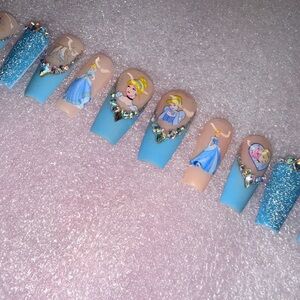 Blue and Nude Cinderella Nail Art Set
